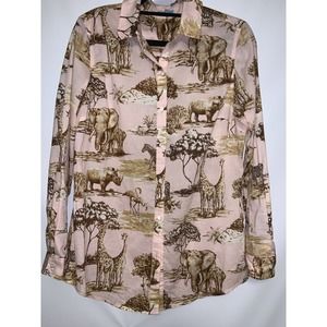 J.McLaughlin Animal Print Pink Button Down Blouse Size Medium